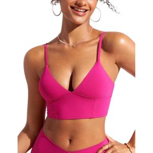 imageCRZ YOGA Womens V Neck Bikini Tops Adjustable Spaghetti Straps Bathing Suit Sexy Swimsuit PaddedGranita Pink