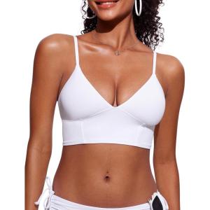 imageCRZ YOGA Womens V Neck Bikini Tops Adjustable Spaghetti Straps Bathing Suit Sexy Swimsuit PaddedWhite