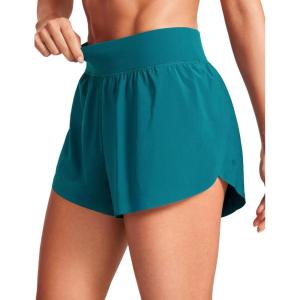 imageCRZ YOGA High Waisted Dolphin Athletic Running Shorts for Women 3quot High Split Comfy Mesh Liner for Gym Workout TrackBorealis Green
