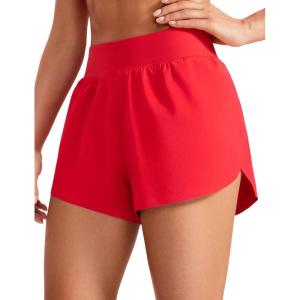 imageCRZ YOGA High Waisted Dolphin Athletic Running Shorts for Women 3quot High Split Comfy Mesh Liner for Gym Workout TrackDeep Red