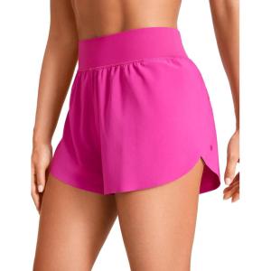 imageCRZ YOGA High Waisted Dolphin Athletic Running Shorts for Women 3quot High Split Comfy Mesh Liner for Gym Workout TrackHibiscus Purple