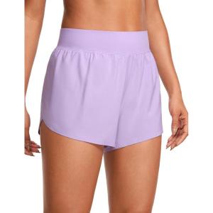 imageCRZ YOGA High Waisted Dolphin Athletic Running Shorts for Women 3quot High Split Comfy Mesh Liner for Gym Workout TrackLilac