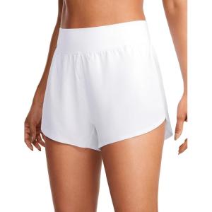 imageCRZ YOGA High Waisted Dolphin Athletic Running Shorts for Women 3quot High Split Comfy Mesh Liner for Gym Workout TrackWhite