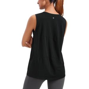imageCRZ YOGA Pima Cotton High Neck Tank Basic Workout Sleeveless Tops for Women Soft Casual Athletic Yoga ShirtsBlack