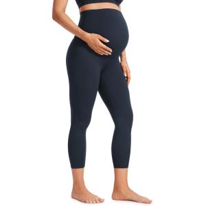 imageCRZ YOGA Womens Butterluxe Maternity Capris Leggings 23quot  Workout Active Yoga Crop Pants Over The Belly Pregnancy SoftTrue Navy