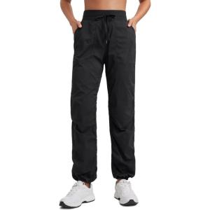 imageCRZ YOGA Lightweight Straight Leg Workout Pants for Women Casual Ruched Work Gym Athletic Joggers with PocketsBlack