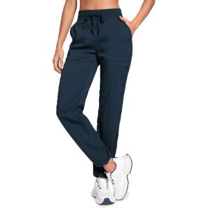 imageCRZ YOGA Lightweight Straight Leg Workout Pants for Women Casual Ruched Work Gym Athletic Joggers with PocketsInk Blue