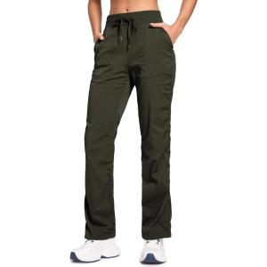 imageCRZ YOGA Lightweight Straight Leg Workout Pants for Women Casual Ruched Work Gym Athletic Joggers with PocketsOlive Green