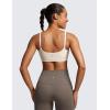 imageCRZ YOGA Womens Butterluxe Adjustable Spaghetti Strap Sports Bra  Scoop Neck Wireless Padded Yoga Workout Crop TopMojave Tan