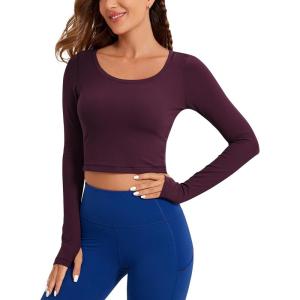 imageCRZ YOGA Butterluxe Long Sleeve Crop Tops for Women Slim Fit Workout Shirts Cropped Athletic Gym TShirtsDeep Purple
