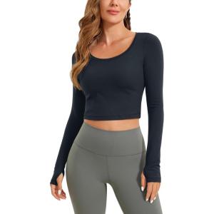 imageCRZ YOGA Butterluxe Long Sleeve Crop Tops for Women Slim Fit Workout Shirts Cropped Athletic Gym TShirtsTrue Navy