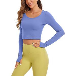imageCRZ YOGA Butterluxe Long Sleeve Crop Tops for Women Slim Fit Workout Shirts Cropped Athletic Gym TShirtsWild Indigo