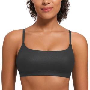 imageCRZ YOGA Womens Butterluxe Adjustable Spaghetti Strap Sports Bra  Scoop Neck Wireless Padded Yoga Workout Crop TopBlack Foil Pattern