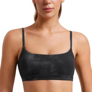 imageCRZ YOGA Womens Butterluxe Adjustable Spaghetti Strap Sports Bra  Scoop Neck Wireless Padded Yoga Workout Crop TopBlack Tie Dye Flowers