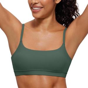 imageCRZ YOGA Womens Butterluxe Adjustable Spaghetti Strap Sports Bra  Scoop Neck Wireless Padded Yoga Workout Crop TopDark Forest Green