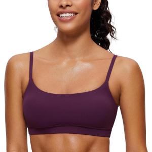 imageCRZ YOGA Womens Butterluxe Adjustable Spaghetti Strap Sports Bra  Scoop Neck Wireless Padded Yoga Workout Crop TopDeep Purple