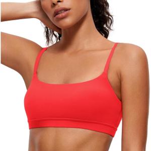 imageCRZ YOGA Womens Butterluxe Adjustable Spaghetti Strap Sports Bra  Scoop Neck Wireless Padded Yoga Workout Crop TopDeep Red