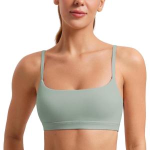 imageCRZ YOGA Womens Butterluxe Adjustable Spaghetti Strap Sports Bra  Scoop Neck Wireless Padded Yoga Workout Crop TopGreen Palm Court
