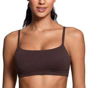 imageCRZ YOGA Womens Butterluxe Adjustable Spaghetti Strap Sports Bra  Scoop Neck Wireless Padded Yoga Workout Crop TopHot Fudge Brown