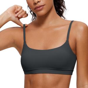 imageCRZ YOGA Womens Butterluxe Adjustable Spaghetti Strap Sports Bra  Scoop Neck Wireless Padded Yoga Workout Crop TopMelanite