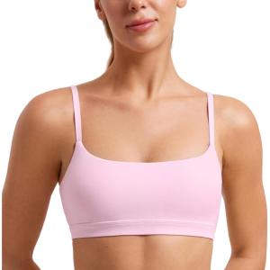imageCRZ YOGA Womens Butterluxe Adjustable Spaghetti Strap Sports Bra  Scoop Neck Wireless Padded Yoga Workout Crop TopPink Peony