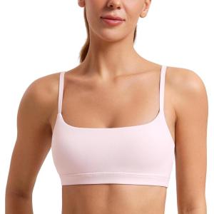 imageCRZ YOGA Womens Butterluxe Adjustable Spaghetti Strap Sports Bra  Scoop Neck Wireless Padded Yoga Workout Crop TopStrawberry Pink
