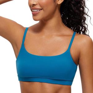 imageCRZ YOGA Womens Butterluxe Adjustable Spaghetti Strap Sports Bra  Scoop Neck Wireless Padded Yoga Workout Crop TopSupersonic Blue
