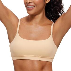 imageCRZ YOGA Womens Butterluxe Adjustable Spaghetti Strap Sports Bra  Scoop Neck Wireless Padded Yoga Workout Crop TopTan Milkshake