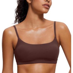 imageCRZ YOGA Womens Butterluxe Adjustable Spaghetti Strap Sports Bra  Scoop Neck Wireless Padded Yoga Workout Crop TopTaupe