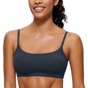 imageCRZ YOGA Womens Butterluxe Adjustable Spaghetti Strap Sports Bra  Scoop Neck Wireless Padded Yoga Workout Crop TopTrue Navy