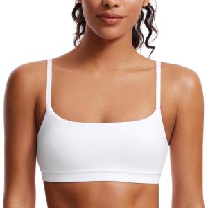 imageCRZ YOGA Womens Butterluxe Adjustable Spaghetti Strap Sports Bra  Scoop Neck Wireless Padded Yoga Workout Crop TopWhite