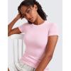 imageCRZ YOGA Womens Ribbed Modal Casual Short Sleeve Crew Neck Basic Shirts Going Out Soft Fitted Stretchy Athletic Workout TopsPink Peony