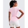 imageCRZ YOGA Womens Ribbed Modal Casual Short Sleeve Crew Neck Basic Shirts Going Out Soft Fitted Stretchy Athletic Workout TopsPink Peony