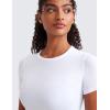 imageCRZ YOGA Womens Ribbed Modal Casual Short Sleeve Crew Neck Basic Shirts Going Out Soft Fitted Stretchy Athletic Workout TopsWhite