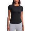imageCRZ YOGA Womens Ribbed Modal Casual Short Sleeve Crew Neck Basic Shirts Going Out Soft Fitted Stretchy Athletic Workout TopsBlack