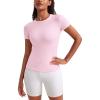 imageCRZ YOGA Womens Ribbed Modal Casual Short Sleeve Crew Neck Basic Shirts Going Out Soft Fitted Stretchy Athletic Workout TopsPink Peony