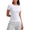 imageCRZ YOGA Womens Ribbed Modal Casual Short Sleeve Crew Neck Basic Shirts Going Out Soft Fitted Stretchy Athletic Workout TopsWhite