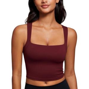 imageCRZ YOGA Butterluxe Womens Longline Square Neck Sports Bras  Basic Crop Tank Yoga Workout Tops with Built in PadsRed Merlot