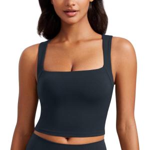 imageCRZ YOGA Butterluxe Womens Longline Square Neck Sports Bras  Basic Crop Tank Yoga Workout Tops with Built in PadsTrue Navy