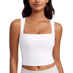 imageCRZ YOGA Butterluxe Womens Longline Square Neck Sports Bras  Basic Crop Tank Yoga Workout Tops with Built in PadsWhite