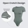 imageCRZ YOGA Butterluxe Womens Bodysuits Short Sleeve Crew Neck Body Suit Tops Sexy Thong Soft StretchyGrey Sage