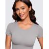 imageCRZ YOGA Butterluxe Womens Bodysuits Short Sleeve Crew Neck Body Suit Tops Sexy Thong Soft StretchyGull Gray