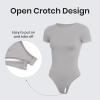 imageCRZ YOGA Butterluxe Womens Bodysuits Short Sleeve Crew Neck Body Suit Tops Sexy Thong Soft StretchyGull Gray