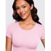 imageCRZ YOGA Butterluxe Womens Bodysuits Short Sleeve Crew Neck Body Suit Tops Sexy Thong Soft StretchyPink Peony