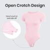 imageCRZ YOGA Butterluxe Womens Bodysuits Short Sleeve Crew Neck Body Suit Tops Sexy Thong Soft StretchyPink Peony