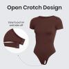 imageCRZ YOGA Butterluxe Womens Bodysuits Short Sleeve Crew Neck Body Suit Tops Sexy Thong Soft StretchyTaupe