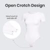 imageCRZ YOGA Butterluxe Womens Bodysuits Short Sleeve Crew Neck Body Suit Tops Sexy Thong Soft StretchyWhite