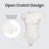 imageCRZ YOGA Butterluxe Womens Bodysuits Short Sleeve Crew Neck Body Suit Tops Sexy Thong Soft StretchyWhite Apricot