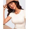 imageCRZ YOGA Butterluxe Womens Bodysuits Short Sleeve Crew Neck Body Suit Tops Sexy Thong Soft StretchyWhite Apricot