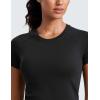 imageCRZ YOGA Seamless Workout Tops for Women Short Sleeve Athletic Tees Breathable Gym Running Yoga ShirtsBlack